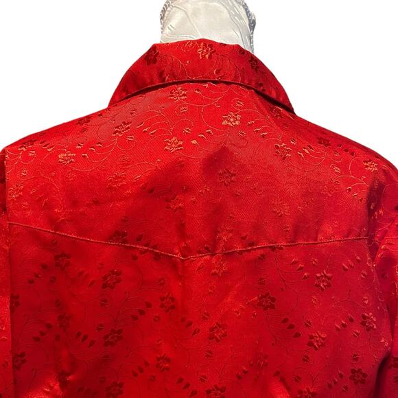 Vintage Panhandle Slim Red Satin Embroidered Floral Ruffle Shirt Womens Sz Large - Picture 12 of 16